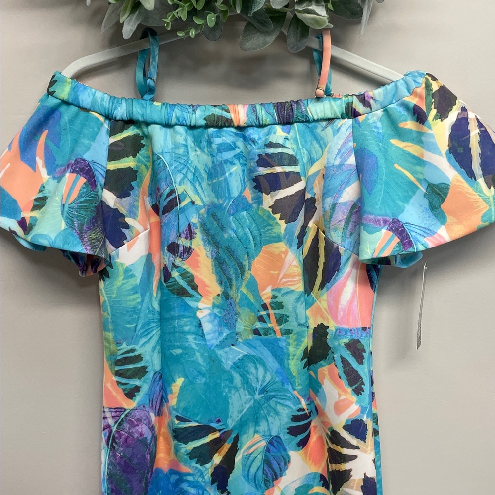 NWT Gianni Bini Addison Strapless Tropical Floral Dress Mint Seafoam / Peach S - Picture 3 of 16